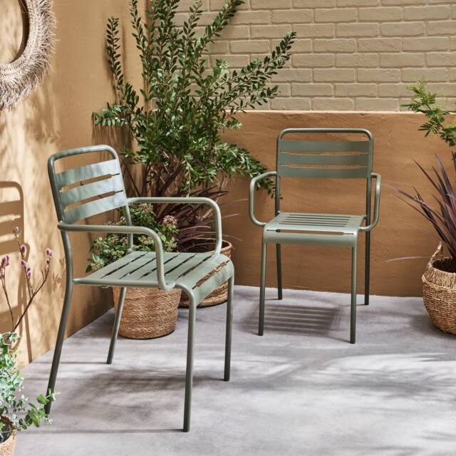 sweeek Pair Of Steel & Stackable Garden Armchairs in Khaki - image 1
