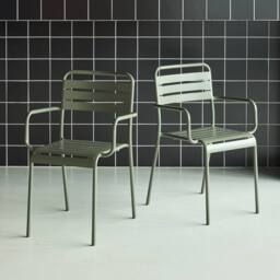 sweeek Pair Of Steel & Stackable Garden Armchairs in Khaki - thumbnail 3