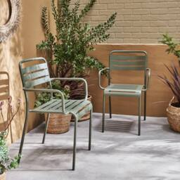 sweeek Pair Of Steel & Stackable Garden Armchairs in Khaki