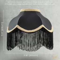 Happy Homewares Victorian Designed Empire Lampshade in Black Faux Silk with Gold Trims - Size: 12 inches - thumbnail 7