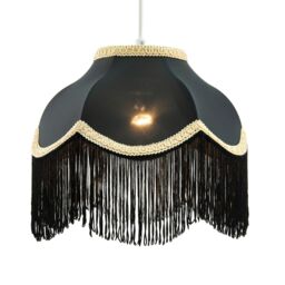 Happy Homewares Victorian Designed Empire Lampshade in Black Faux Silk with Gold Trims - Size: 12 inches - thumbnail 2