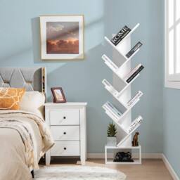 CASART Wooden Tree Bookshelf Narrow Bookcase w/10 Shelves Folding Drawer in White - thumbnail 8