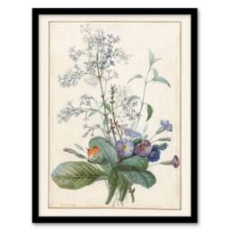 Artery8 Bouquet of Flowers with Insects Redoute Vintage Framed Wall Art Print in White - Size: A4 - thumbnail 1