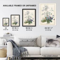 Artery8 Bouquet of Flowers with Insects Redoute Vintage Framed Wall Art Print in White - Size: A4 - thumbnail 3
