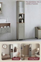 Home Discount Bath Vida Priano Mirrored 2 Door 1 Drawer With Shelves Tall Cabinet Bathroom Storage 1900 x 400 x 300 mm in Grey - thumbnail 7