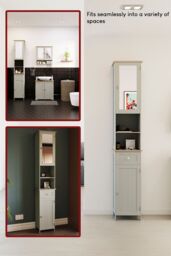 Home Discount Bath Vida Priano Mirrored 2 Door 1 Drawer With Shelves Tall Cabinet Bathroom Storage 1900 x 400 x 300 mm in Grey - thumbnail 6