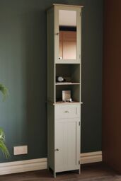 Home Discount Bath Vida Priano Mirrored 2 Door 1 Drawer With Shelves Tall Cabinet Bathroom Storage 1900 x 400 x 300 mm in Grey