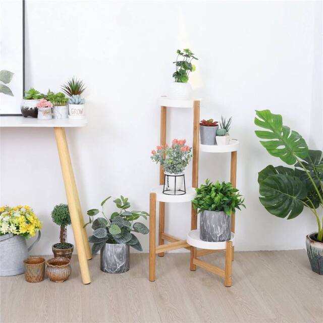 Kelvenix 4 Tier Wood Plant Pot Stand Indoor in Brown - image 1
