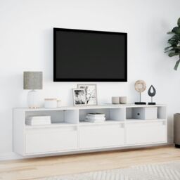 Berkfield Home TV Wall Cabinet with LED White 180x31x45 cm - Size: 180 x 31 x 45 cm - thumbnail 4
