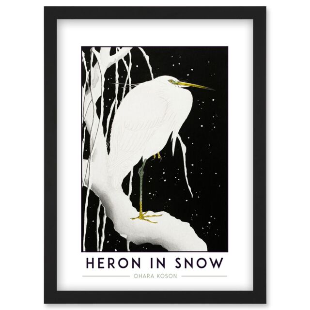 Artery8 Ohara Koson Heron In Snow Painting Artwork Framed Wall Art Print A4 in Black - image 1