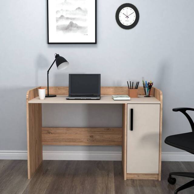 Destina Home Luses Computer Desk with Cabinet in Tan - Size: 1 Pack - image 1