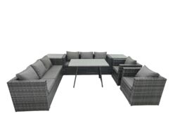 Fimous Rattan Dining Table Sofa Set with 2 Side Tables Outdoor 8 Seat in Dark Grey - thumbnail 2