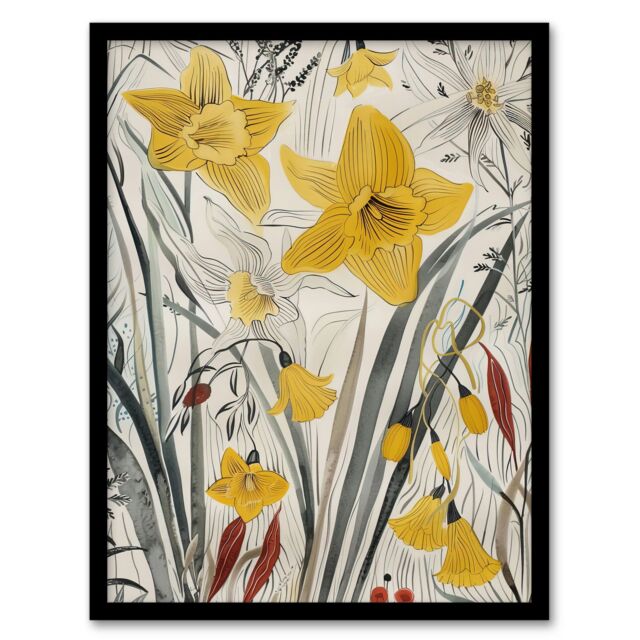 "Artery8 Daffodils Floral Artwork Spring Wildflowers Framed Art Print in Yellow - Size: W12"" x H16""" - image 1