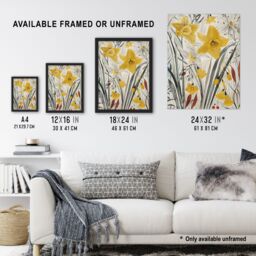"Artery8 Daffodils Floral Artwork Spring Wildflowers Framed Art Print in Yellow - Size: W12"" x H16""" - thumbnail 3