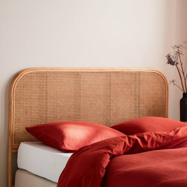 sweeek Natural Rattan Headboard Queen Bed 160cm in Light Brown - image 1