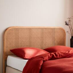 sweeek Natural Rattan Headboard Queen Bed 160cm in Light Brown - thumbnail 1