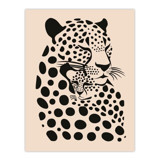 "Artery8 Leopard Mother Pup Baby Black Tan Graphic Design Wall Art Print in Beige - Size: W24"" x H32""" - image 1