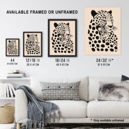 "Artery8 Leopard Mother Pup Baby Black Tan Graphic Design Wall Art Print in Beige - Size: W24"" x H32""" - thumbnail 3