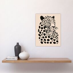 "Artery8 Leopard Mother Pup Baby Black Tan Graphic Design Wall Art Print in Beige - Size: W24"" x H32""" - thumbnail 4
