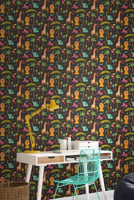 Hoopla Walls Safari Boogie 10m Matt Wallpaper in Black - image 1