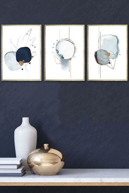 ARTZE Abstract Blue Winter Moods Angel Framed Wall Art - Medium in Metallic Gold - Size: W45 cm x H62 cm x D20mm - image 1