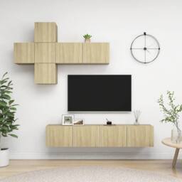 Berkfield Home 7 Piece TV Cabinet Set Sonoma Oak Engineered Wood in Brown - thumbnail 1