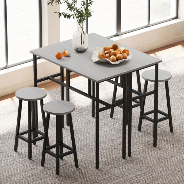 HOMCOM 6-Piece Bar Table Set, 2 Breakfast Tables with 4 Stools, Counter Height Dining Tables & Chairs for Kitchen, Living Room in Grey - image 1