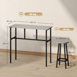HOMCOM 6-Piece Bar Table Set, 2 Breakfast Tables with 4 Stools, Counter Height Dining Tables & Chairs for Kitchen, Living Room in Grey - thumbnail 3