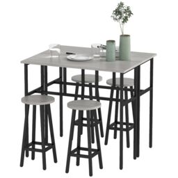 HOMCOM 6-Piece Bar Table Set, 2 Breakfast Tables with 4 Stools, Counter Height Dining Tables & Chairs for Kitchen, Living Room in Grey - thumbnail 2