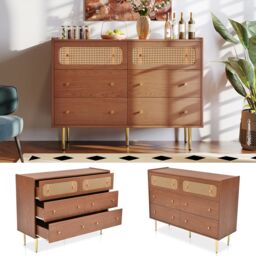 Matteo Rattan Sideboard Cabinet for Living Room, 40D x 120W x 90H in Walnut - thumbnail 1