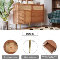 Matteo Rattan Sideboard Cabinet for Living Room, 40D x 120W x 90H in Walnut - thumbnail 5
