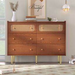 Matteo Rattan Sideboard Cabinet for Living Room, 40D x 120W x 90H in Walnut - thumbnail 2