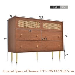 Matteo Rattan Sideboard Cabinet for Living Room, 40D x 120W x 90H in Walnut - thumbnail 3