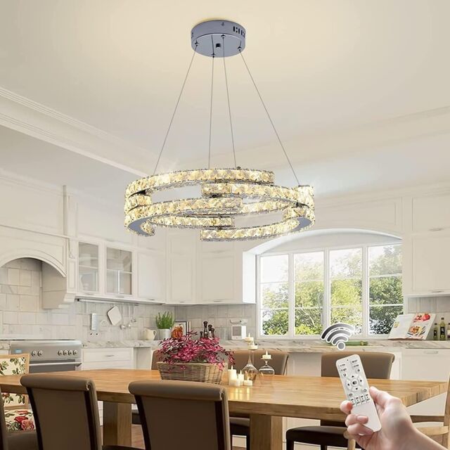 Garwarm Chrome Crystal Dimmable Pendant Light with Remote in Silver - image 1