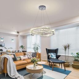 Garwarm Chrome Crystal Dimmable Pendant Light with Remote in Silver - thumbnail 2