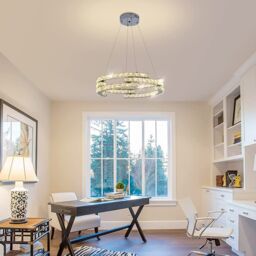 Garwarm Chrome Crystal Dimmable Pendant Light with Remote in Silver - thumbnail 3