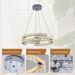 Garwarm Chrome Crystal Dimmable Pendant Light with Remote in Silver - thumbnail 5