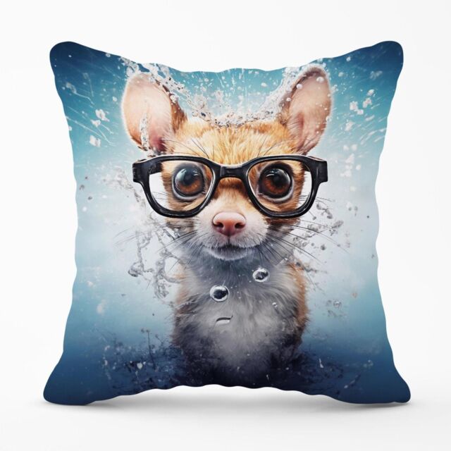 Warren Reed - Designer Splashart Doormouse With Glasses Outdoor Cushion in Blue - Size: 60 cm x 60 cm - image 1