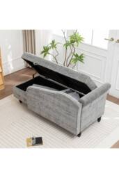 Living and Home Left Hand Facing Chenille Chaise Lounge with Storage and Pillow in Grey - thumbnail 3