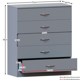 Home Discount Vida Designs Riano 4Pc Bedroom Set 3 Drawer Bedside, 5 Drawer Chest in Grey - thumbnail 6