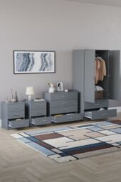 Home Discount Vida Designs Riano 4Pc Bedroom Set 3 Drawer Bedside, 5 Drawer Chest in Grey - thumbnail 2