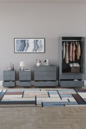 Home Discount Vida Designs Riano 4Pc Bedroom Set 3 Drawer Bedside, 5 Drawer Chest in Grey - thumbnail 3