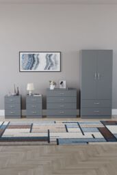 Home Discount Vida Designs Riano 4Pc Bedroom Set 3 Drawer Bedside, 5 Drawer Chest in Grey - thumbnail 4