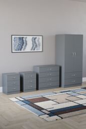 Home Discount Vida Designs Riano 4Pc Bedroom Set 3 Drawer Bedside, 5 Drawer Chest in Grey - thumbnail 1