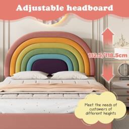 ModernLuxe Upholstered Kids Bed with Adjustable Headboard & Slatted Frame in Pink - Size: Double - thumbnail 7