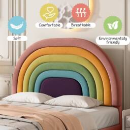 ModernLuxe Upholstered Kids Bed with Adjustable Headboard & Slatted Frame in Pink - Size: Double - thumbnail 6