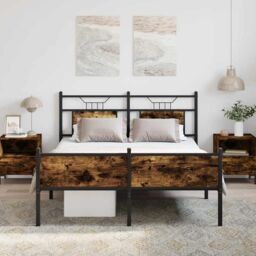 Berkfield Home Bed Frame without Mattress Smoked Oak 137x190 cm Engineered Wood in Brown - thumbnail 4