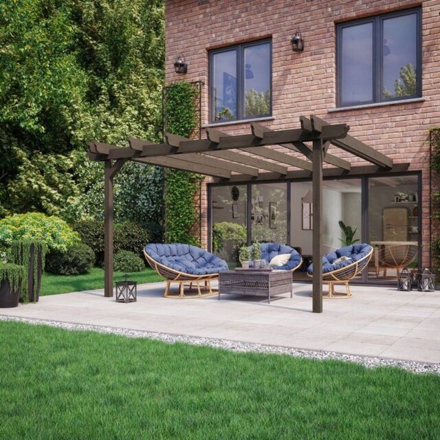 Rutland County Garden Furniture Ltd Wall Mounted Double Garden Pergola, Wood, L300 x W360 x H270cm, Brown - image 1