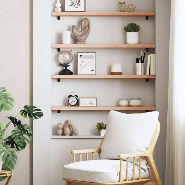 Berkfield Home Wall Shelf 100x10x4 cm Untreated Solid Wood Oak in Light Oak - Size: 100 x 10 x 4 cm - image 1