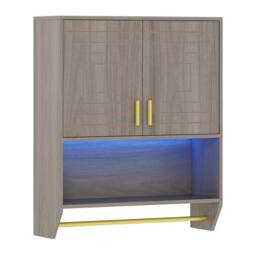 Costway Wall Mounted Bathroom Cabinet Medicine Cabinet w/ 3-Color Lights in Grey - thumbnail 3